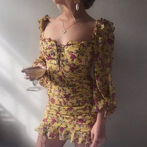 FOR LOVE & LEMONS BEAUMONT FLORAL SILK MINI DRESS